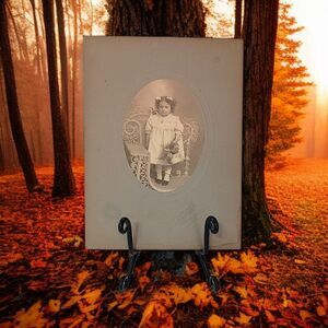 Antique Cabinet Girl‎ Photo Victorian Era Toddler Girl Standing On Wicker Chair